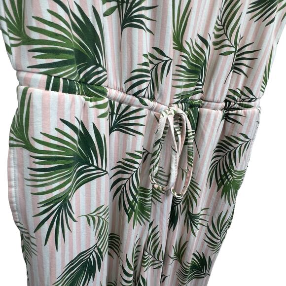 Lands’ End Wide Leg Jumpsuit Pink Green 1X Palm Leaf Print Sleeveless Tropical - Picture 6 of 12